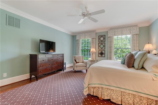 3612 Camden Falls Cir, Greensboro, NC 27410 - bedroom featuring ornamental molding, wood finished floors, and ceiling fan