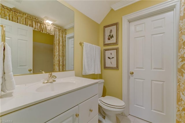 3612 Camden Falls Cir, Greensboro, NC 27410 - full bathroom with vanity, vaulted ceiling, and tile patterned floors