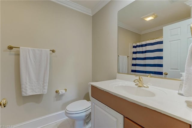 3612 Camden Falls Cir, Greensboro, NC 27410 - bathroom with vanity, ornamental molding, and curtained shower