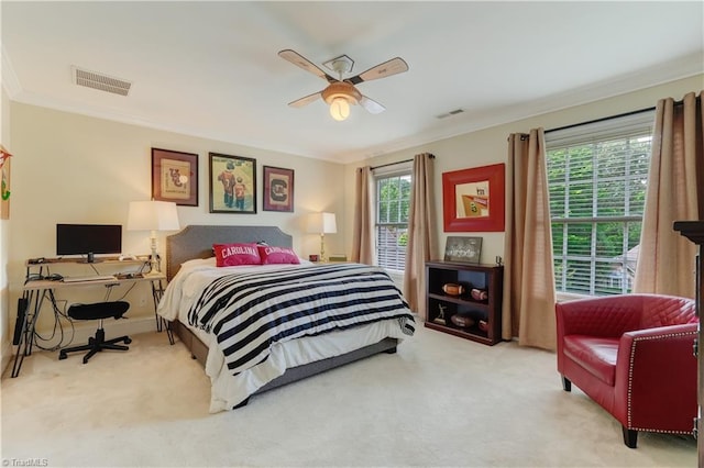 3612 Camden Falls Cir, Greensboro, NC 27410 - carpeted bedroom with multiple windows, ornamental molding, and ceiling fan