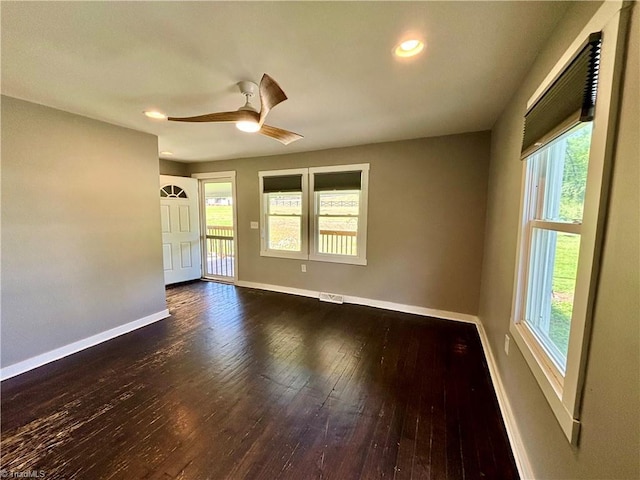 1699 W Pine St, Mount Airy, NC 27030 - empty room with hardwood / wood-style flooring, baseboards, a ceiling fan, and recessed lighting
