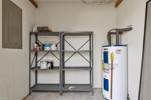 utility room featuring electric panel and electric water heater