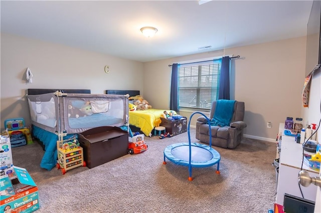 bedroom featuring carpet, visible vents, and baseboards