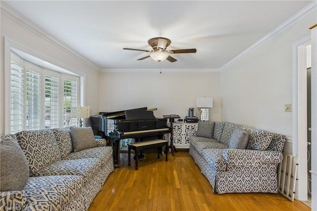 1317 Longcreek Dr, High Point, NC 27262 - living area with ceiling fan, crown molding, and wood finished floors