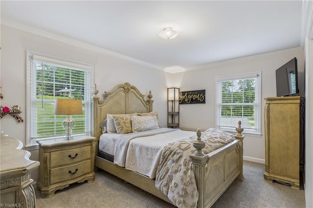 1317 Longcreek Dr, High Point, NC 27262 - bedroom featuring multiple windows, crown molding, light carpet, and baseboards