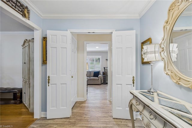 1317 Longcreek Dr, High Point, NC 27262 - hallway featuring light wood-type flooring, crown molding, and baseboards