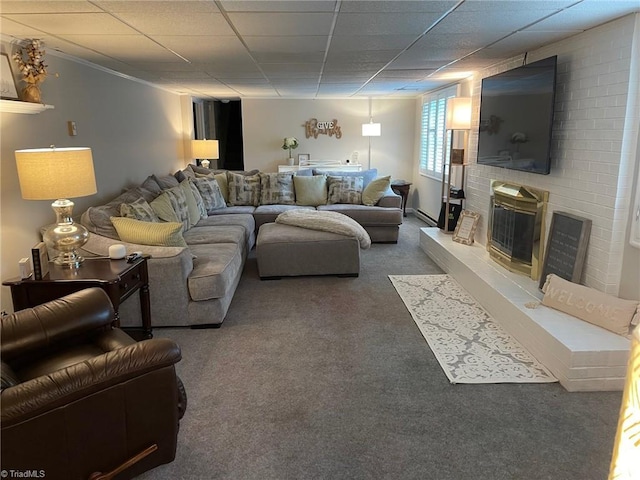 1317 Longcreek Dr, High Point, NC 27262 - carpeted living room with a fireplace and baseboard heating