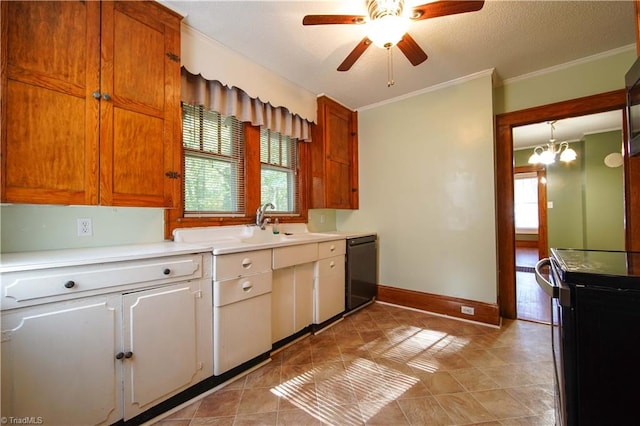 kitchen with a wealth of natural light, dishwasher, stainless steel range with electric cooktop, and pendant lighting