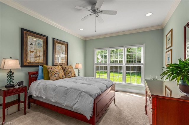 3116 Lodge Dr, Jamestown, NC 27282 - carpeted bedroom featuring crown molding, recessed lighting, and ceiling fan