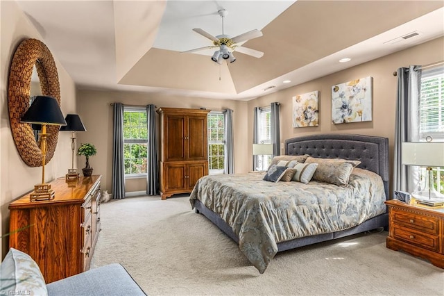 3116 Lodge Dr, Jamestown, NC 27282 - bedroom with light carpet, multiple windows, recessed lighting, and a ceiling fan