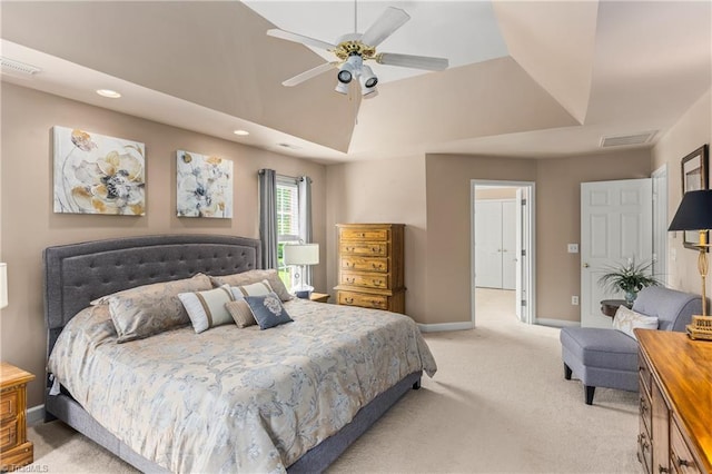 3116 Lodge Dr, Jamestown, NC 27282 - bedroom featuring light colored carpet, baseboards, recessed lighting, and ceiling fan