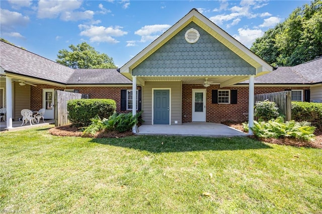 711 Sunset Ave Unit B, Asheboro, NC 27203 - rear view of house featuring ceiling fan, brick siding, and a patio