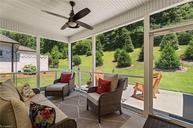 1623 Angus Ridge Dr, Kernersville, NC 27284 - sunroom featuring ceiling fan, an outdoor hangout area, and healthy amount of natural light