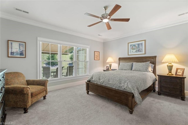 1623 Angus Ridge Dr, Kernersville, NC 27284 - bedroom featuring crown molding, light colored carpet, and a ceiling fan