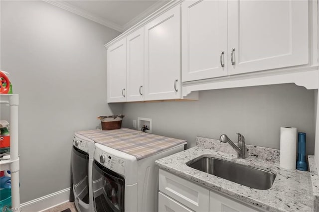 1623 Angus Ridge Dr, Kernersville, NC 27284 - laundry room with cabinet space, washer and clothes dryer, and crown molding