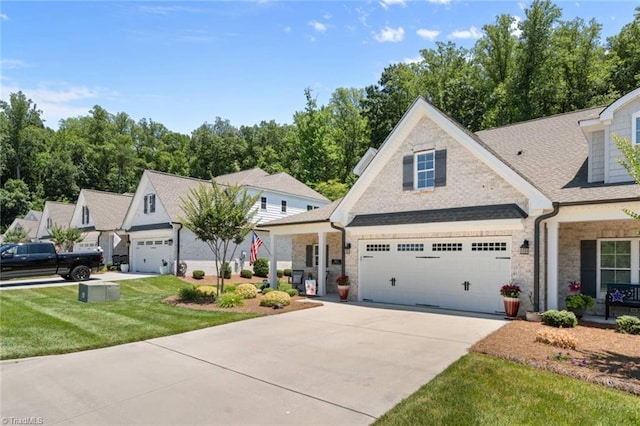 1623 Angus Ridge Dr, Kernersville, NC 27284 - view of front of house featuring stone siding, driveway, a garage, a front yard, and roof with shingles