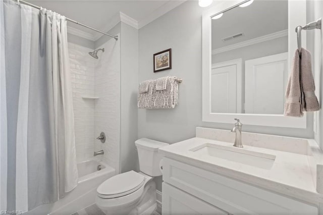 1623 Angus Ridge Dr, Kernersville, NC 27284 - bathroom with crown molding, vanity, and shower / bathtub combination with curtain