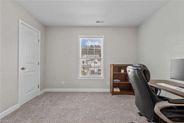 view of carpeted office space