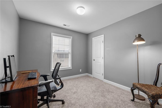 view of carpeted home office