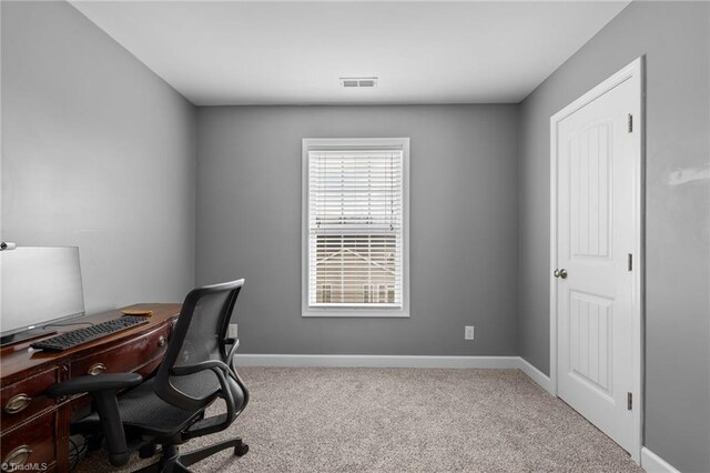 view of carpeted home office