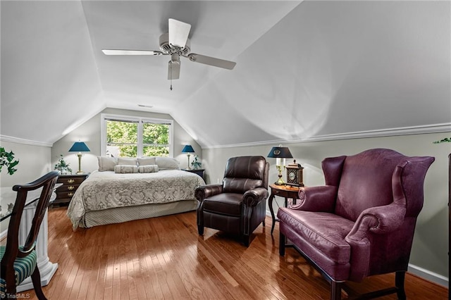 1005 Stuart Dr, Mebane, NC 27302 - bedroom with a ceiling fan, lofted ceiling, and hardwood / wood-style floors