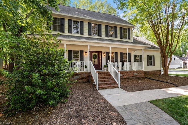 1005 Stuart Dr, Mebane, NC 27302 - colonial home featuring roof with shingles, a porch, and crawl space