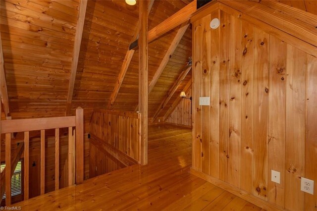 158 Cottontail Ln, North Wilkesboro, NC 28659 - bonus room with wooden ceiling, wood walls, and hardwood / wood-style floors