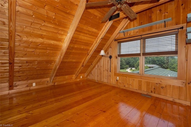 158 Cottontail Ln, North Wilkesboro, NC 28659 - bonus room with wooden ceiling, hardwood / wood-style flooring, wooden walls, and ceiling fan