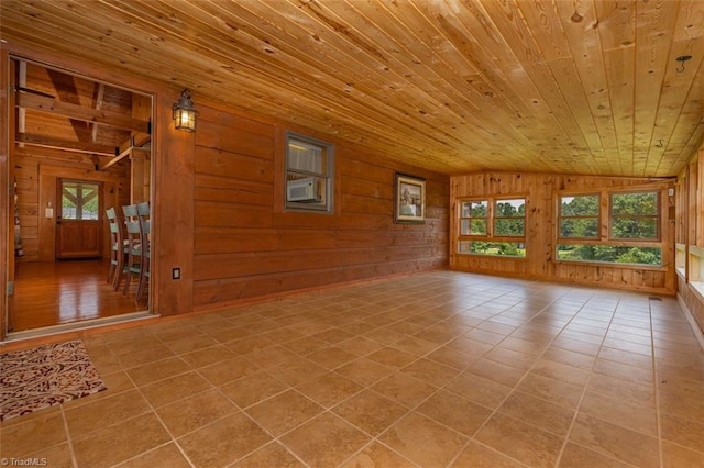 158 Cottontail Ln, North Wilkesboro, NC 28659 - empty room featuring wooden ceiling, wooden walls, and lofted ceiling