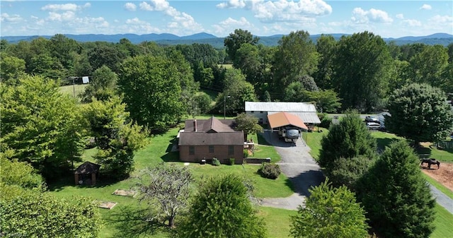 bird's eye view with a mountain view