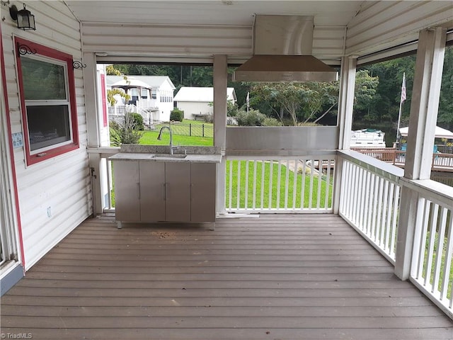 wooden terrace featuring sink