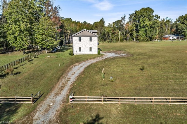 drone / aerial view with a rural view