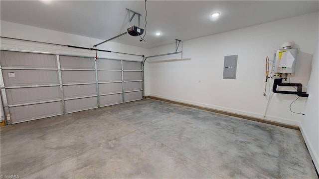 3043 Loch Dr, Winston-Salem, NC 27106 - garage with electric panel, a garage door opener, baseboards, water heater, and recessed lighting