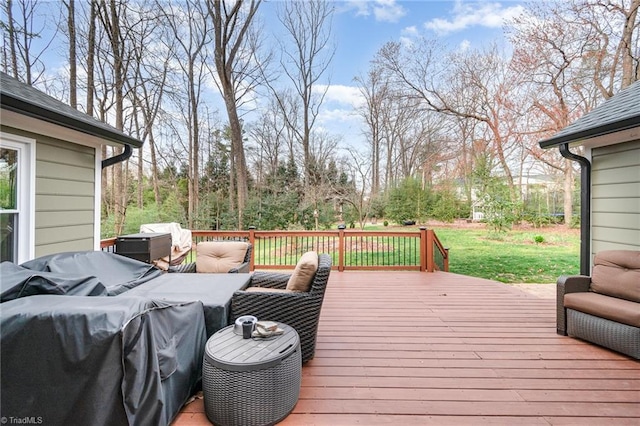 wooden terrace featuring area for grilling