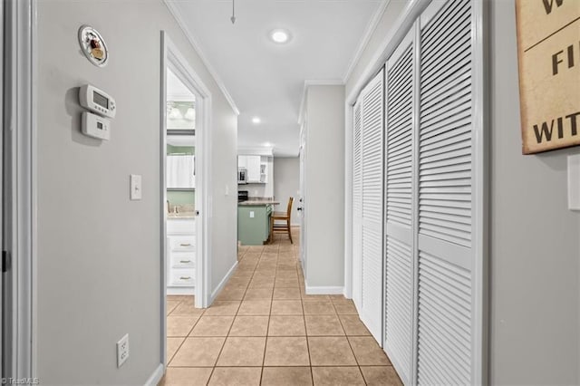 924 Delta Dr, Randleman, NC 27317 - hallway with crown molding, light tile patterned flooring, and recessed lighting