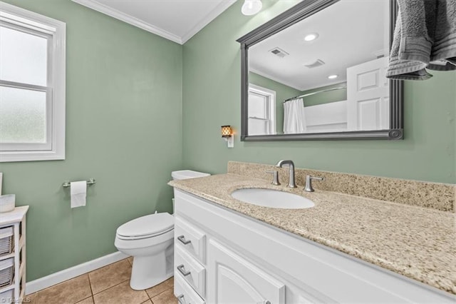 924 Delta Dr, Randleman, NC 27317 - bathroom featuring ornamental molding, vanity, tile patterned floors, and a shower with curtain
