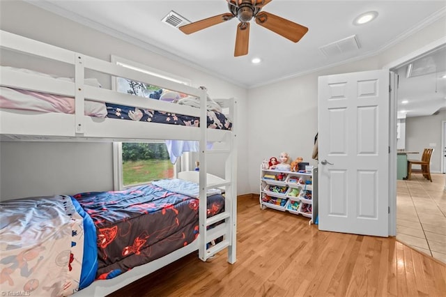 924 Delta Dr, Randleman, NC 27317 - bedroom featuring ornamental molding, light wood-style flooring, recessed lighting, and ceiling fan