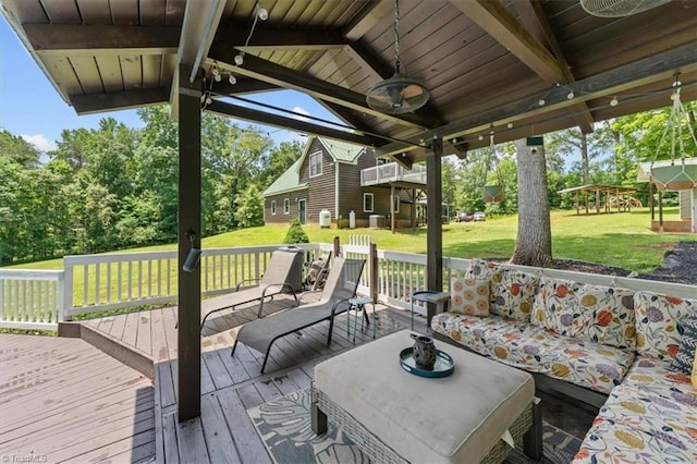 924 Delta Dr, Randleman, NC 27317 - wooden deck with a lawn and an outdoor living space