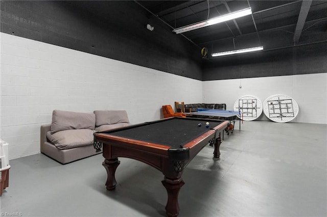 215 S Jefferson Ave Unit 102, West Jefferson, NC 28694 - recreation room featuring finished concrete flooring, a high ceiling, billiards, and concrete block wall