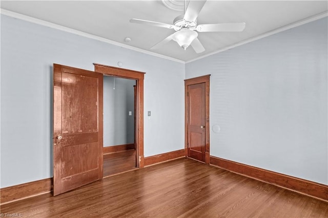119 Wiley Ave, Salisbury, NC 28144 - unfurnished room featuring wood finished floors, baseboards, ornamental molding, and ceiling fan