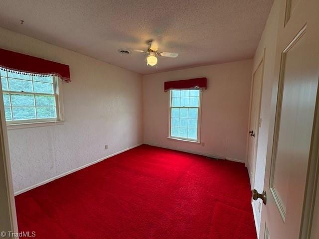 empty room with healthy amount of natural light, carpet flooring, a textured ceiling, and baseboards