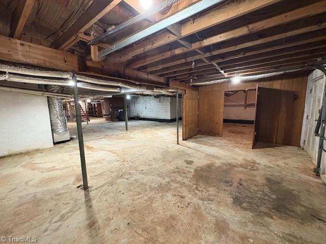 view of unfinished basement