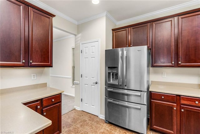 4012 Chianti Way, Greensboro, NC 27410 - kitchen featuring stainless steel refrigerator with ice dispenser, ornamental molding, light countertops, and baseboards