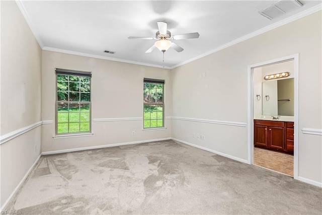 4012 Chianti Way, Greensboro, NC 27410 - carpeted spare room featuring ceiling fan, baseboards, ornamental molding, and a sink