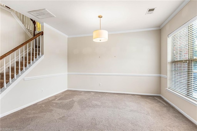 4012 Chianti Way, Greensboro, NC 27410 - carpeted empty room with stairs, crown molding, and baseboards