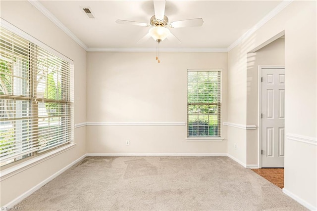 4012 Chianti Way, Greensboro, NC 27410 - empty room featuring carpet floors, a ceiling fan, baseboards, and crown molding