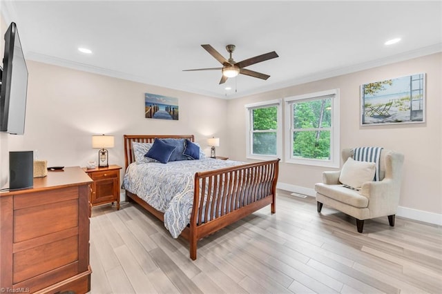 104 Shawnee Cir, Lexington, NC 27295 - bedroom with baseboards, ornamental molding, recessed lighting, and light wood-style flooring