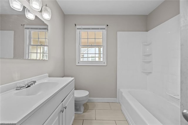 bathroom featuring vanity, toilet, and baseboards