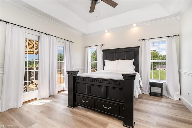 2264 Loflin Farlow Ln, Sophia, NC 27350 - bedroom featuring access to outside, multiple windows, ornamental molding, light wood-style floors, and recessed lighting