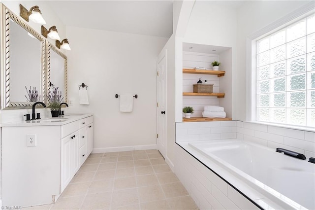 2264 Loflin Farlow Ln, Sophia, NC 27350 - full bathroom with vanity, a garden tub, and tile patterned flooring